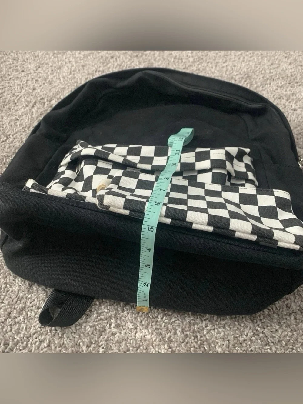 Black Backpack with Checkerboard Front Pocket & Matching Zipper Pouch